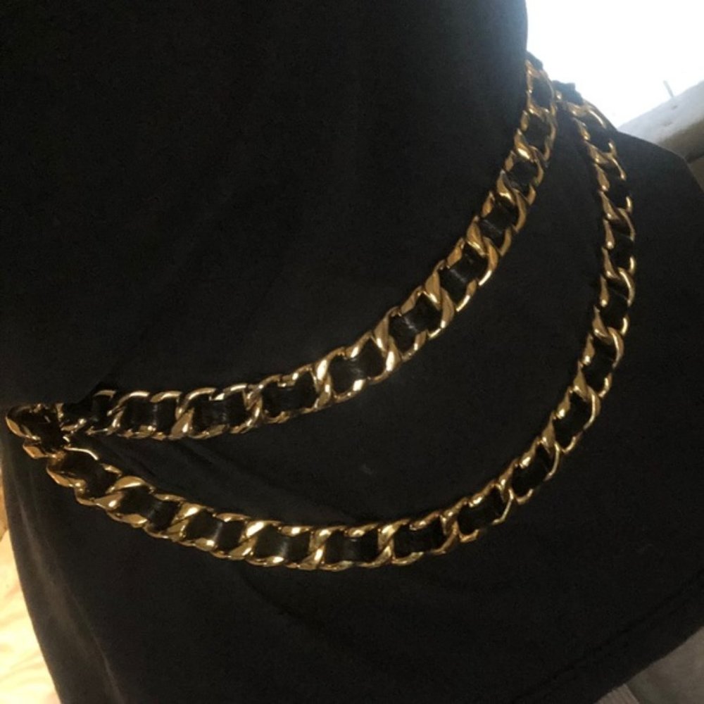 Chanel black leather and gold belt